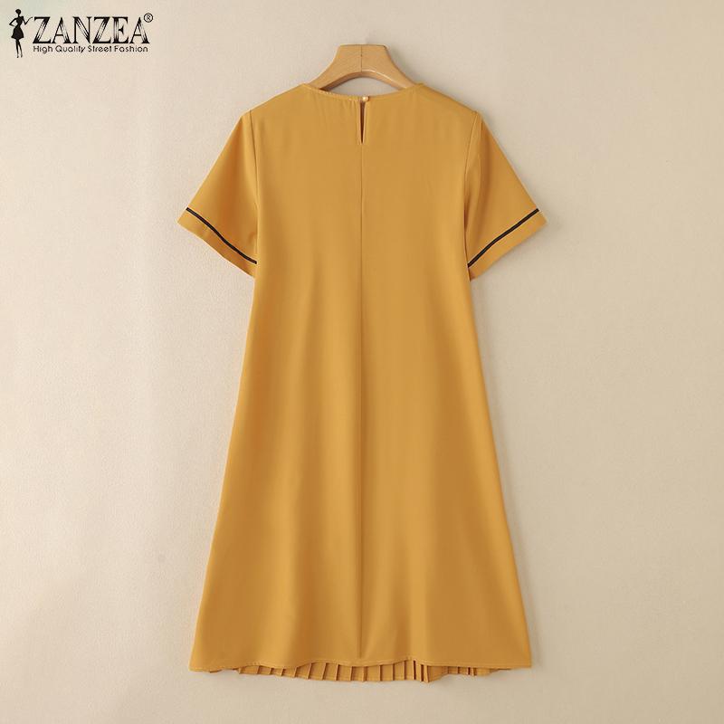 ZANZEA Women Casual Doll Collar Loose Summer Short Sleeve Dress