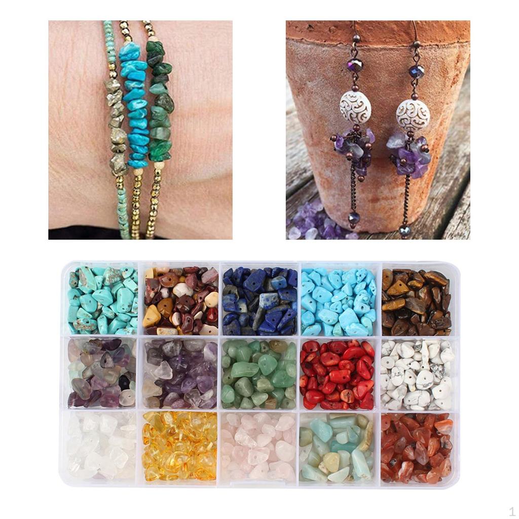 Beads, Multicolor Gem Chips Crystal Loose Rocks Bead with Hole for Jewelry Making Crafting