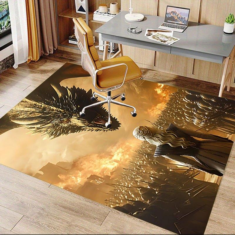 1pc Fire and Blood Office Carpet Chair Mats, Home Decor Mat Fantasy Theme Mat Durable Mat, Dragon Decor,Suitable for Fantasy Theme Lovers