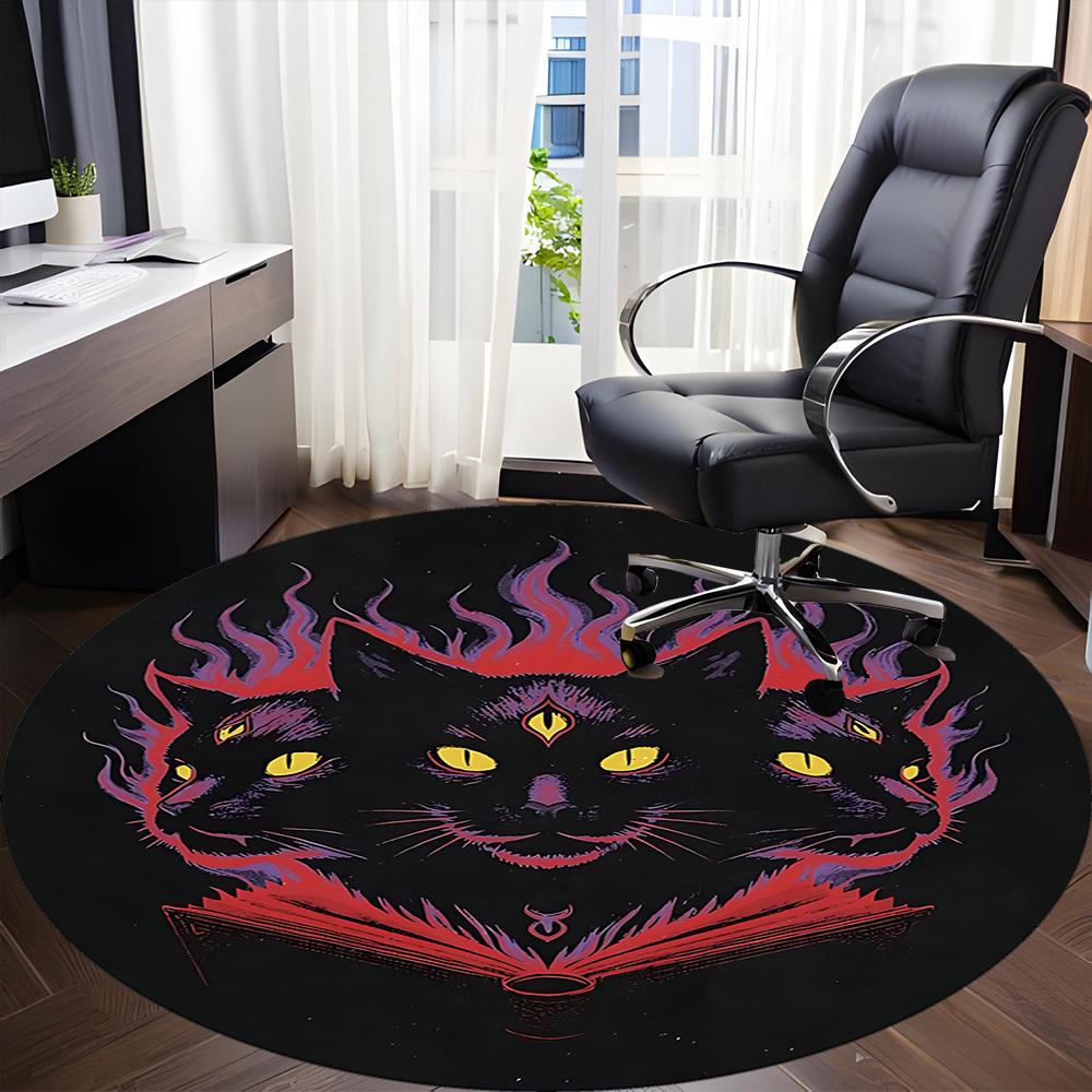 1pc Feline Flames Office Round Area Rug, Under Office Chairs Bedroom Living Room Home Decor, Room Deco, Available in Various Sizes