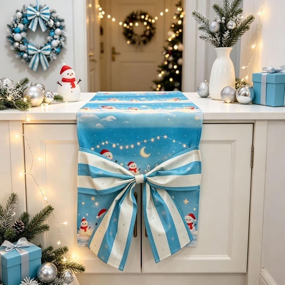 Snowflake Christmas Table Runner Bow Xmas Tablecloth Home Decor Christmas Table Flag New Year