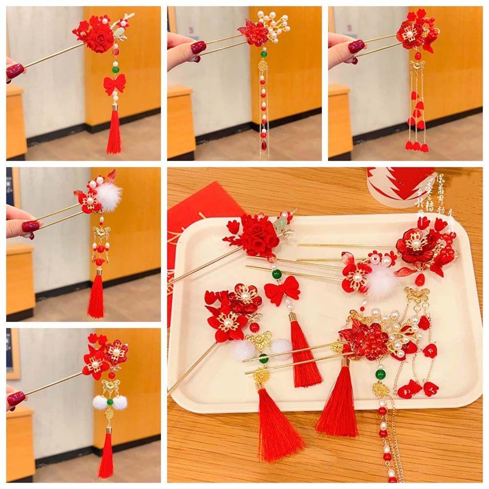

Bowknot Tassel Hairpin Plush Ball Hanfu Hair Clip Fashion Flower Hair Stick Female/Girls