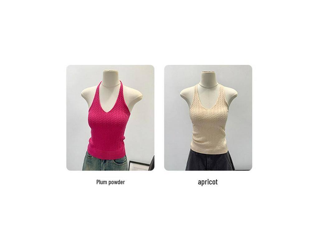 Pure Desire V-Neck Halter Knit Camisole - Slim Fit Open Back Summer Top for Women