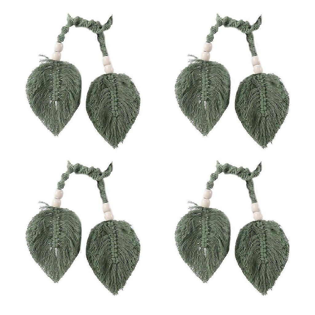 4Pcs Leaf Shape Curtain Tiebacks, Cotton Rope Curtain Holdbacks Home Decoration for Living Room Bedroom avocado green