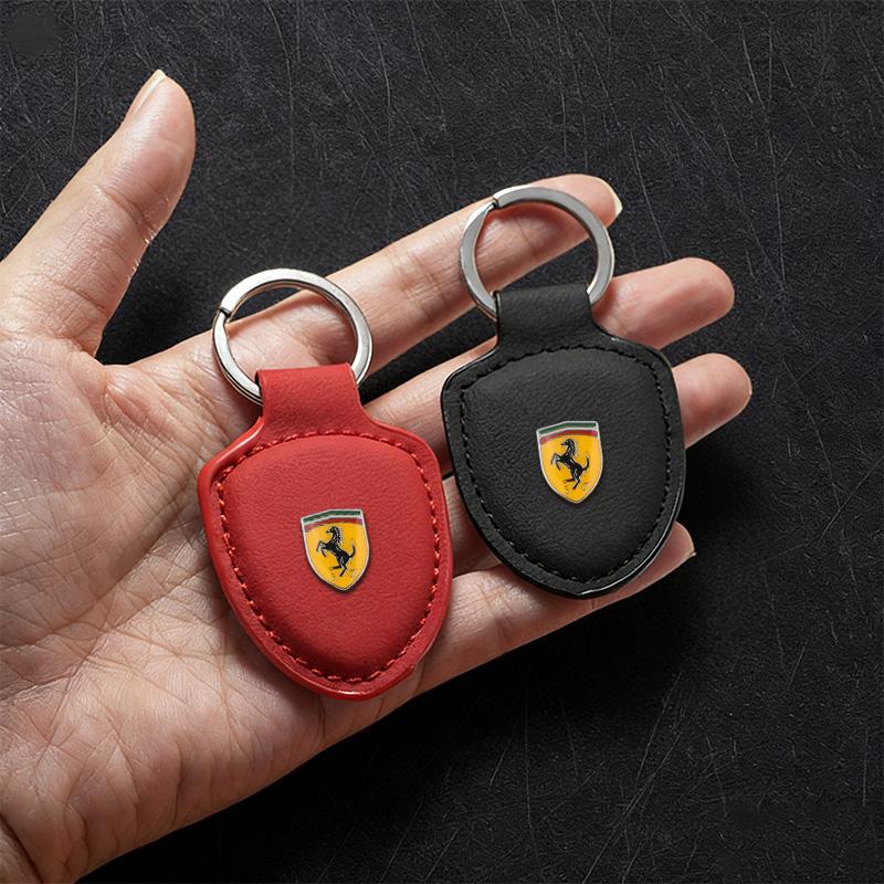 3D Emblems Leather Car Keyring Keychain Anti-Loss Pendant For Ferrari F430 CRoma 488 Portofino Spider SF90 Superfast Competizione