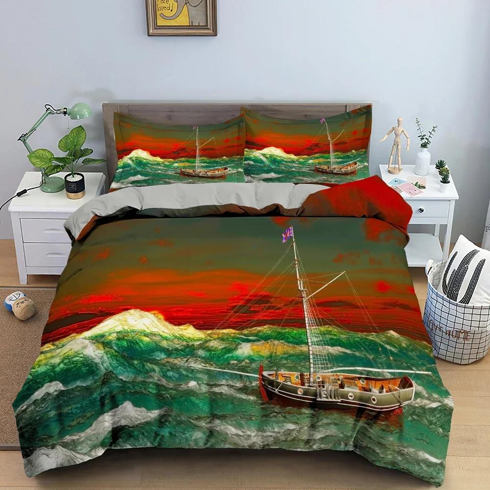 Watercolor Sailboat Comfortable Duvet Quilt Cover Pillowcase Bedding Set Children Bedroom Decoration Home Textile