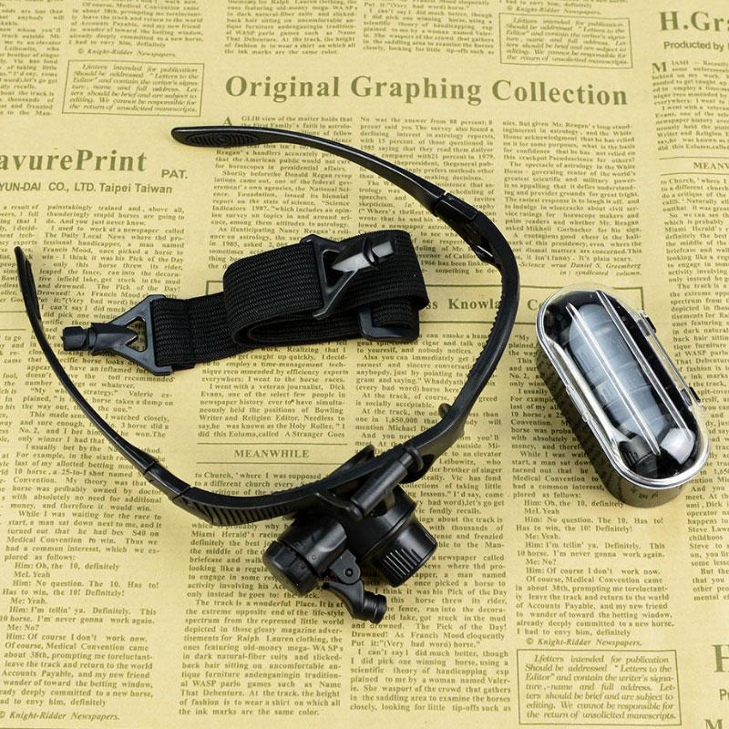 

2pcs Magnifying Glass 10X/15X/20X/25X Jeweler Watchmaker With LED Light Telescopic Headband Magnifier Glasses Eyewear чорний