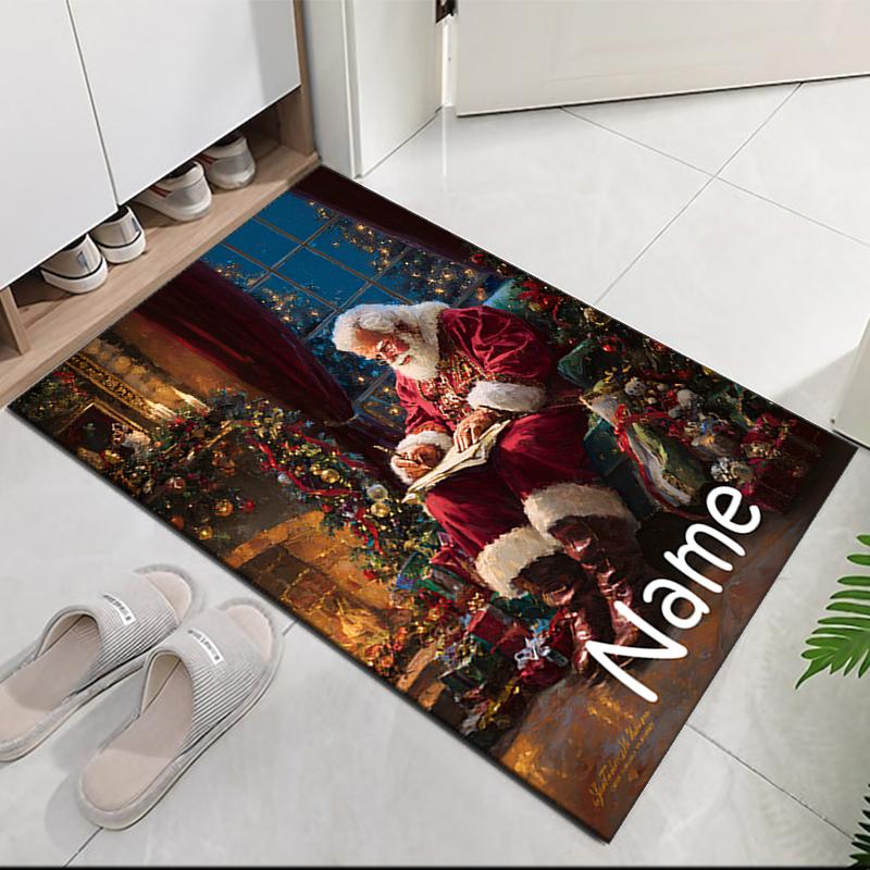 Custom Name Christmas Santa Claus Printed Carpet, for Office Chair Living Room Bedroom Kitchen Room Decor Gifts.