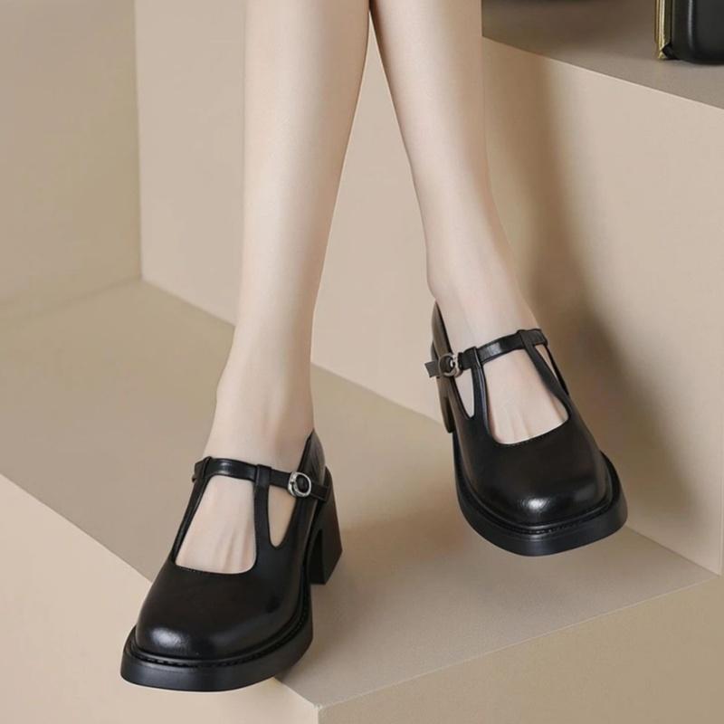 Fashion Retro Women's Brogue Leather Shoes Spring Round Head Carved Mary Jane Shoes Women Oxfords Women's Shoes Ladies Leather Female