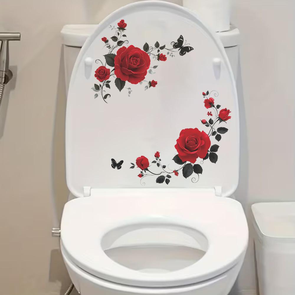 Creative Vintage Rose Flower Branch Bathroom Toilet Decoration and Beautification Toilet Sticker