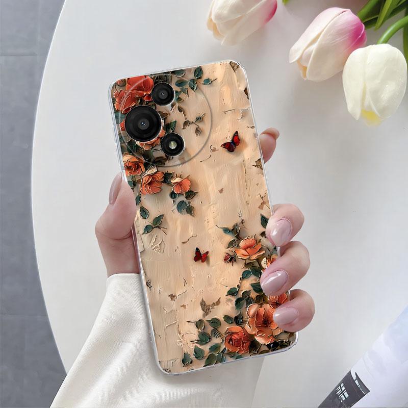 For TCL 60R 5G T519H 2025 Case Flower Marble Phone Case For TCL 60 SE 605 T517H Funda Transparent Soft Silicone Protect Cover