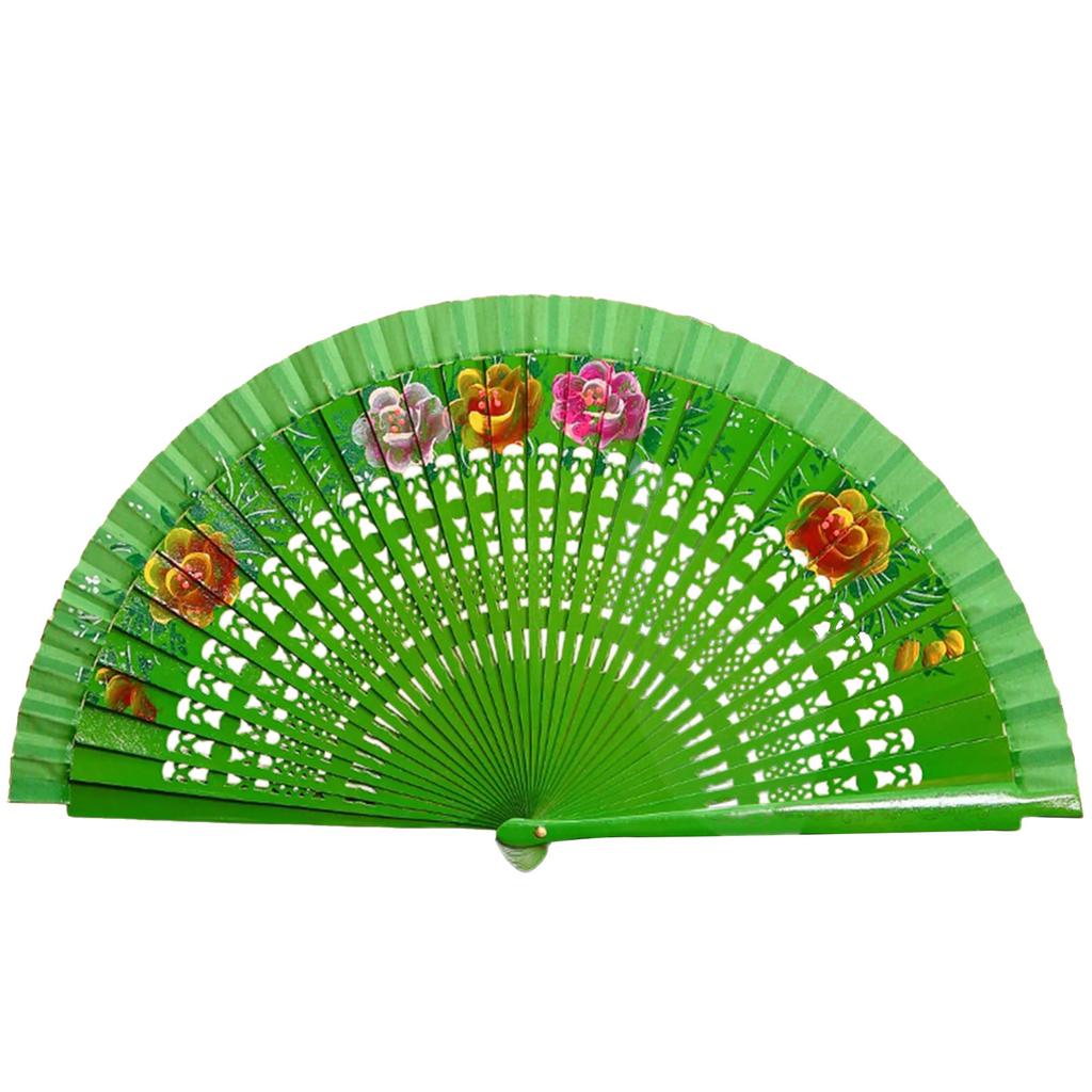 Women Vintage Spanish Folding Fan Double-Side Flower Painting Gypsy Wooden Hand Fan for Dance Festival Decoration