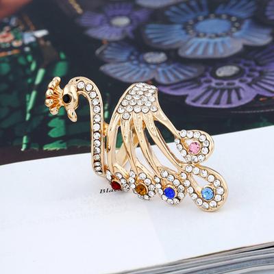 Yousheng Knuckle Ring Shiny Rhinestone Peacock Charming Women Girls Elegant Animal Finger Ring Jewelry Accessories