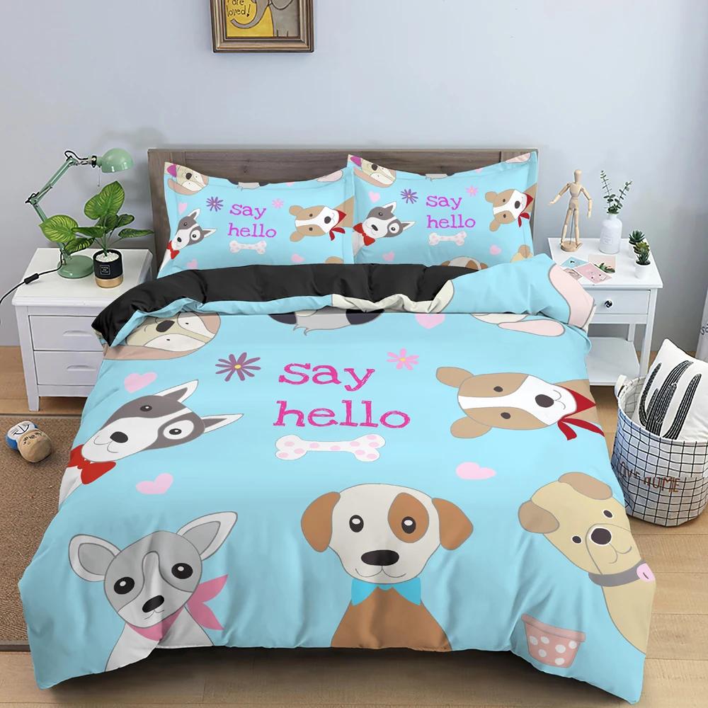 Dackel Bettwäsche Set Niedlich Bunt Welpe Bettbezug Cartoon Bettdecke Haustier Hund King Queen Full 2/3PCS Polyester Bettbezug