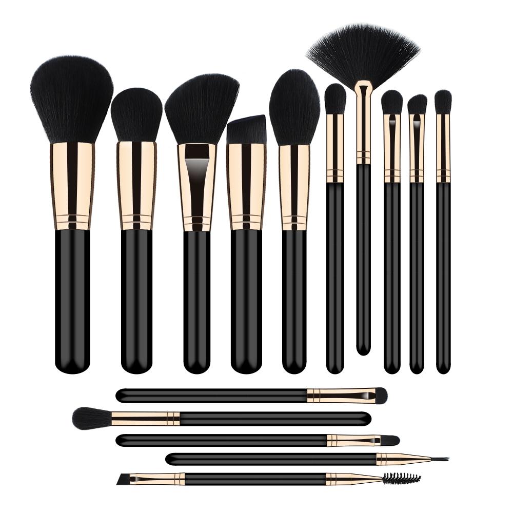HMU Cruelty Free Vegan Private Label Own Brand Black Custom Logo 15 Piece Cosmetic Makeup Brushes Private Label regular size