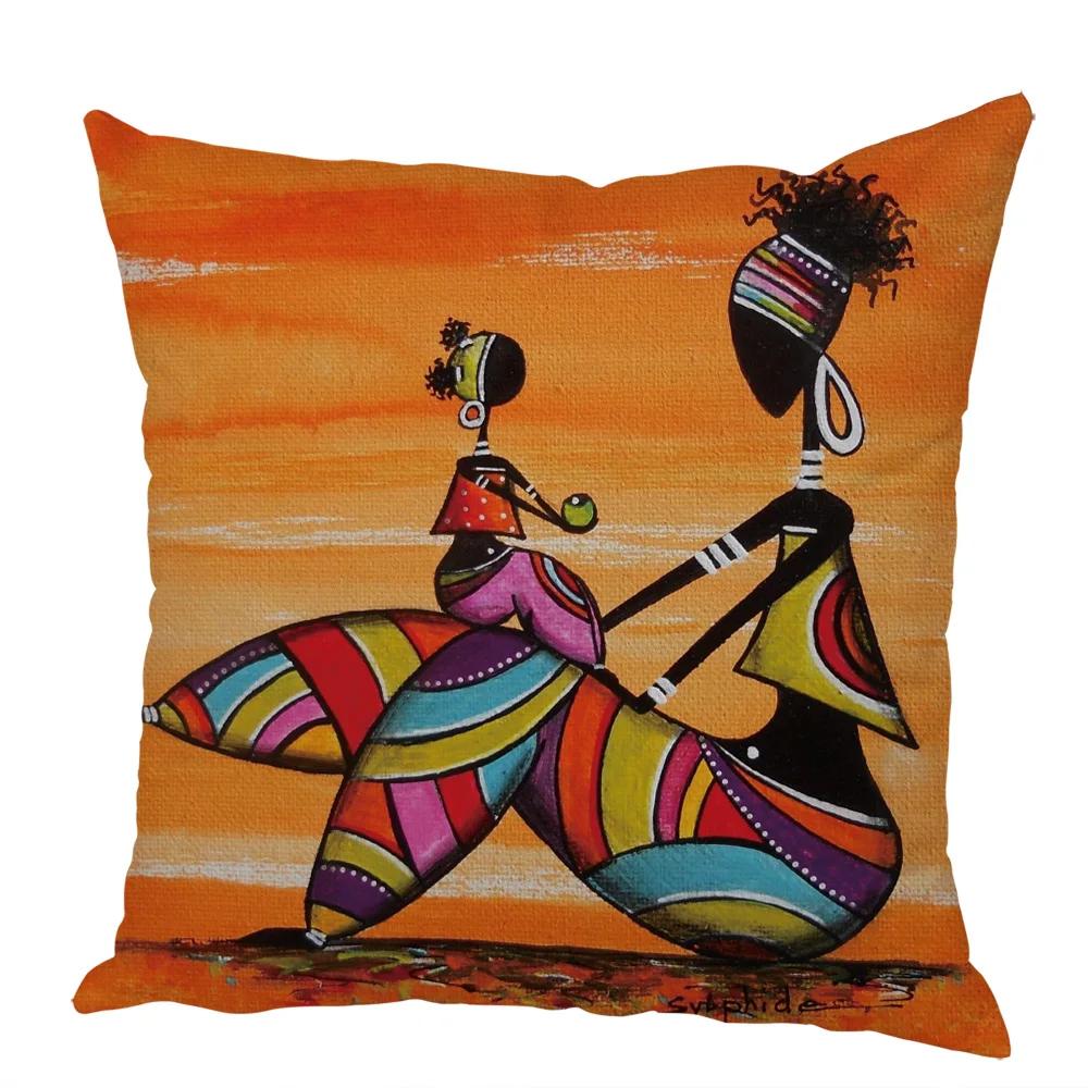 Peach Skin Cushion Cover 45x45cm Abstract Painting Africa Life Pillowcase African Woman Home Decor Gallery Exotic Pillow Case