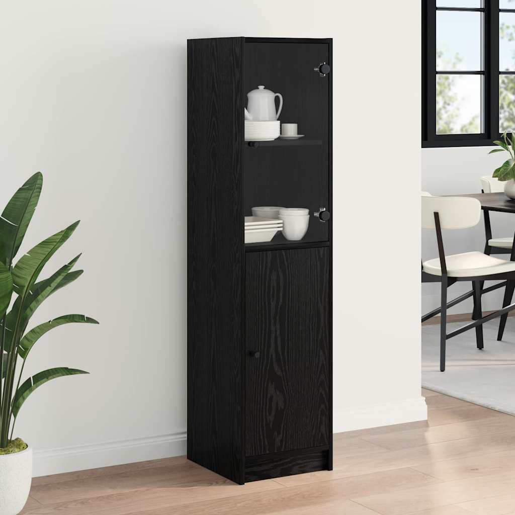 Highboard In Black Oak Look 35 X 37 X 142 Cm Engineered Wood