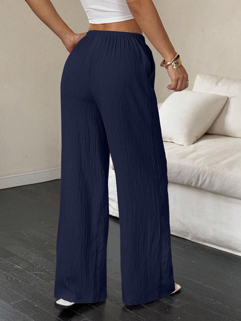 2026 Summer Women's Casual Wide-Leg Pants with Knot Waist and Slanted Pockets