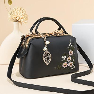 Small Elegant Floral Handbag Fashion Elegant Floral Embroidered Handbag for Women Shoulder Crossbody Bag Polyester Lined with Zipper Closure