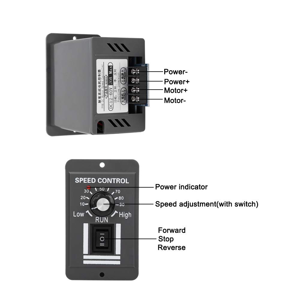 DC Motor Speed Brushed Motor Speed Control Switch with Forward and Reverse X0920 Controller, 12-60V 20A, Functions,