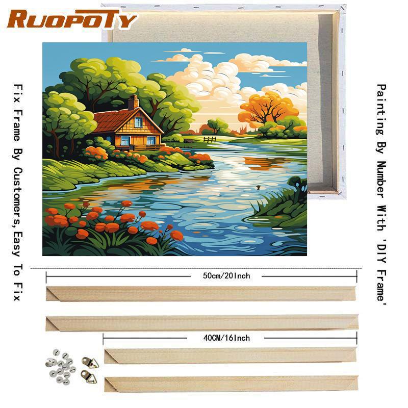 RUOPOTY Seturi de peisaj de pictură cu numere, desen pe pânză, pictat manual, cadou de artă, decor acasă