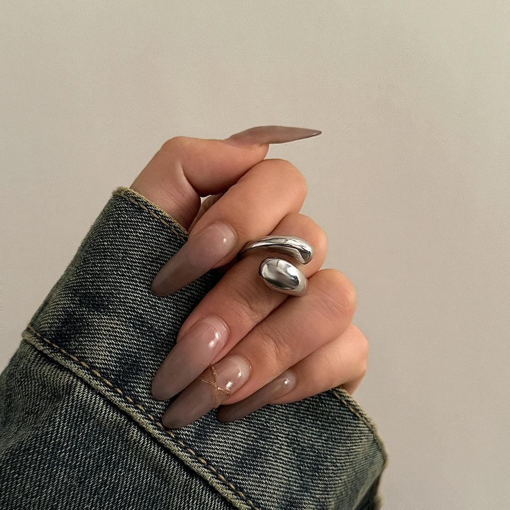 New Punk Water Drop Torques Choker Necklace Open Cuff Bangle for Women Wed Bridal Adjustable Rings Party Grunge Jewelry Set