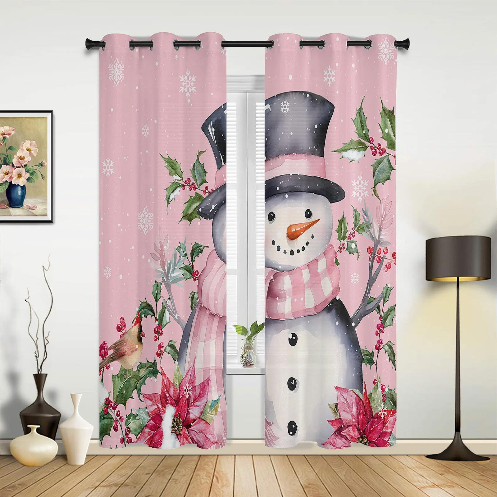 

Рождественская снежная сцена Снежинки Гном Розовые шторы на окна Декор для дома Спальня Кухня Гостиная Орнамент Рождественские подарки 135W x 60H(cm) x1