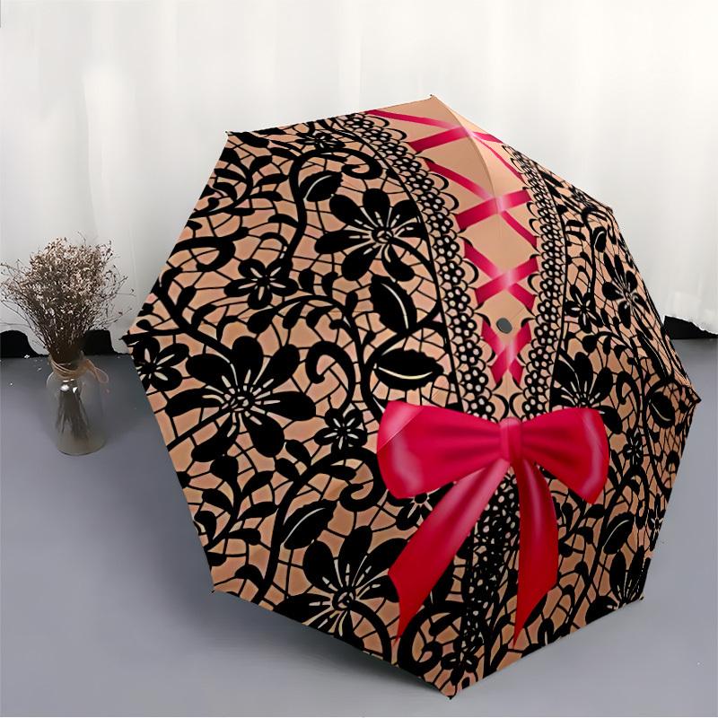 1pc Lace Corset Automatic Folding Umbrella, 8-Rib Iron Frame, Casual Outdoor Accessory for Birthday Festival Gifts Yy251128173