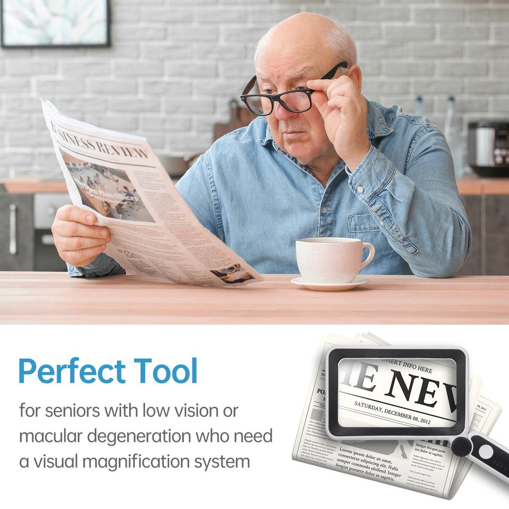 Handheld Magnifier 4X Magnifying Glass for Reading Full Book Page Newspaper Rectangular Magnifying Glass with Bright