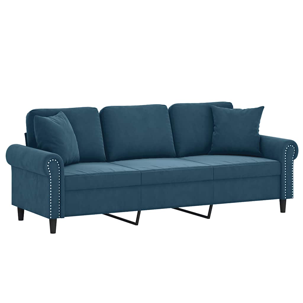 Vidaxl 3-Osobowa Sofa Z Poduszkami, Niebieska, 180 Cm, Aksamit