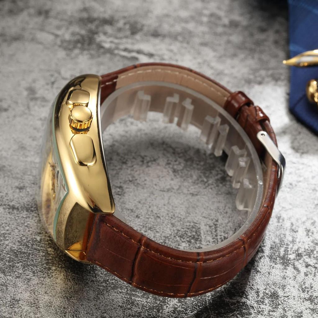 Modny Męski Zegarek Kształt Beczki Wina Lśniący Tourbillon W Pełni Automatyczny Mechanizm Mechaniczny Zegarek Mechaniczny reloj automático