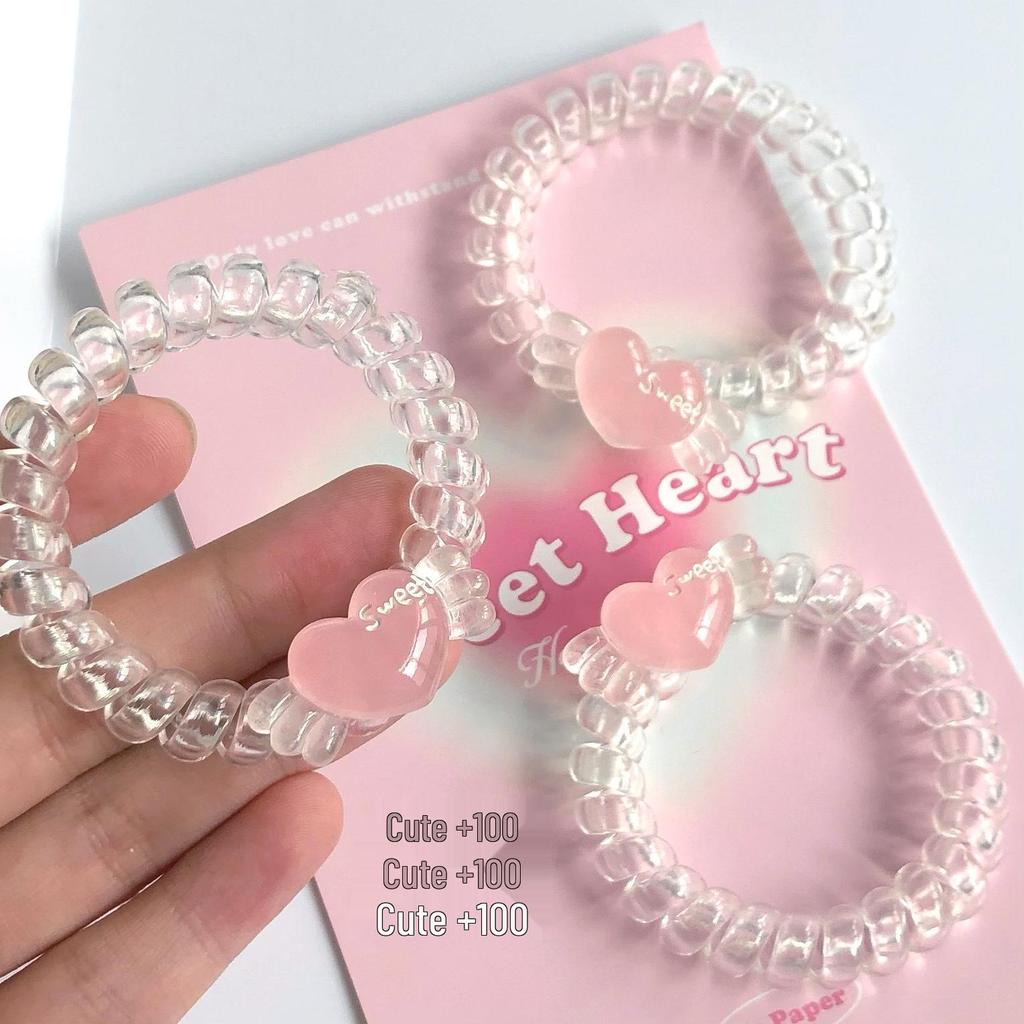 Clear Wing Heart Hair Ring: Cute Seamless Peach Heart Phone Ring Hairband - No Damage Hair Accessory for Girls