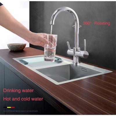 360-Grad-Drehung Messing Trinkwasser gefiltertes Wasser Küchenarmatur Biegung & Doppelter rechter Winkel & rechtwinkliger Wasserhahn Küchenspüle Wasserhahn