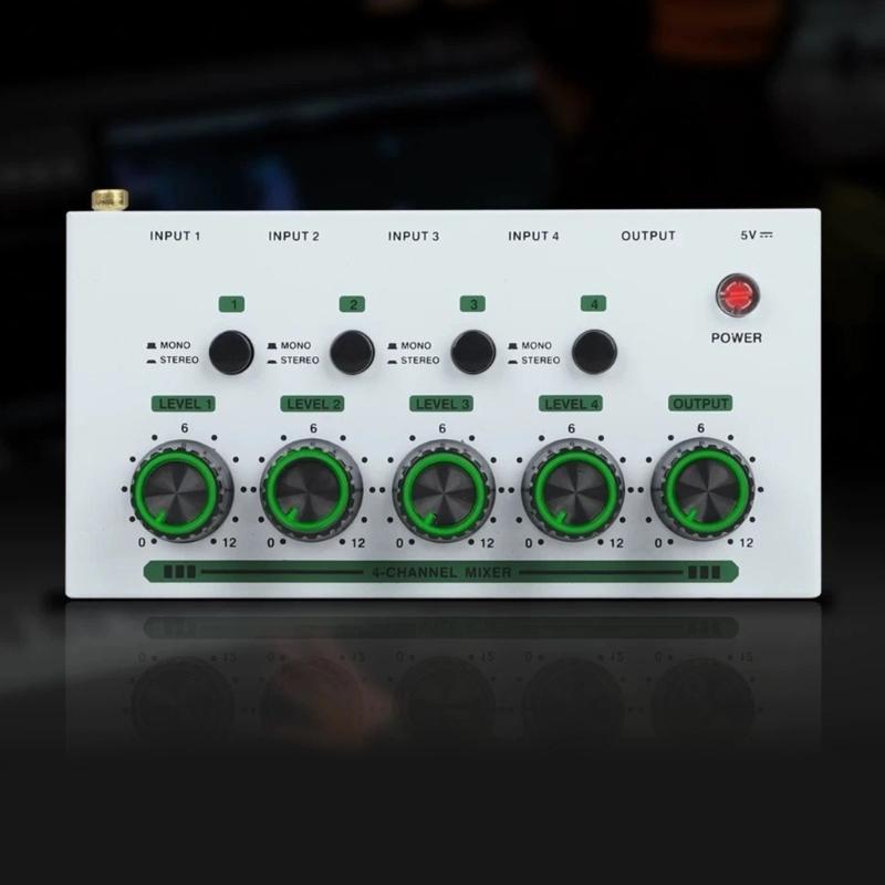 4 Channel Auditory Mixer Simultaneous Connection With Low Noise Recording And Stereo Output For Home Studio And Podcasting