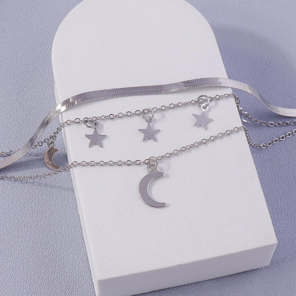 New Silver Color Anklets for Women Girls Multiple Layers Moon Star Ankle Bracelet Chain Foot Jewelry Gift