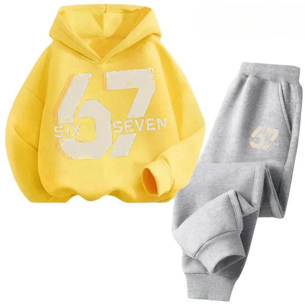 67 Chic Children's Hoodies Set Korean Streetwear Block Tracksuit Fashion Comfortable Kids Sweatshirt 2 Pcs Sets Pant Suit