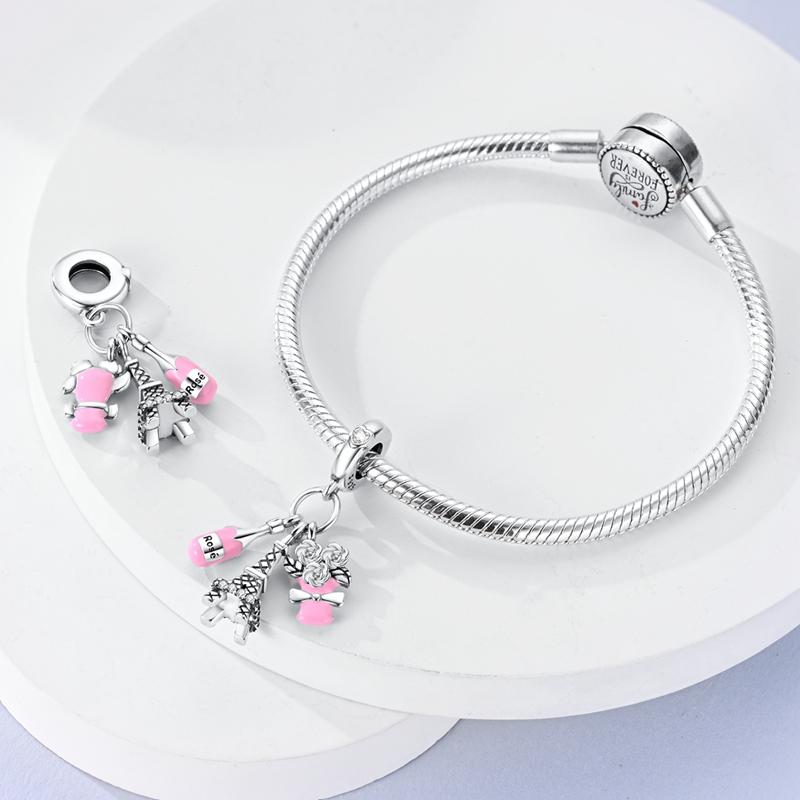 Charms Plata Eiffel Tower Champagne Flower Pendants Fit Original Bracelets Charms For Women Jewelry Diy Making Gifts