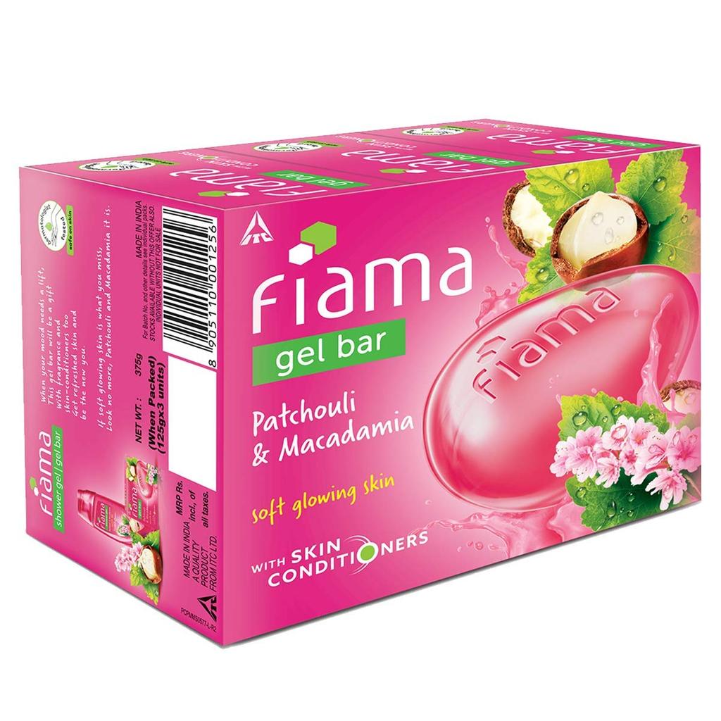 Fiama Gel Bar Patchouli And Macadamia Soap 125GX3 For Soft Glowing Skin With Skin Friendly PH For Women And Men