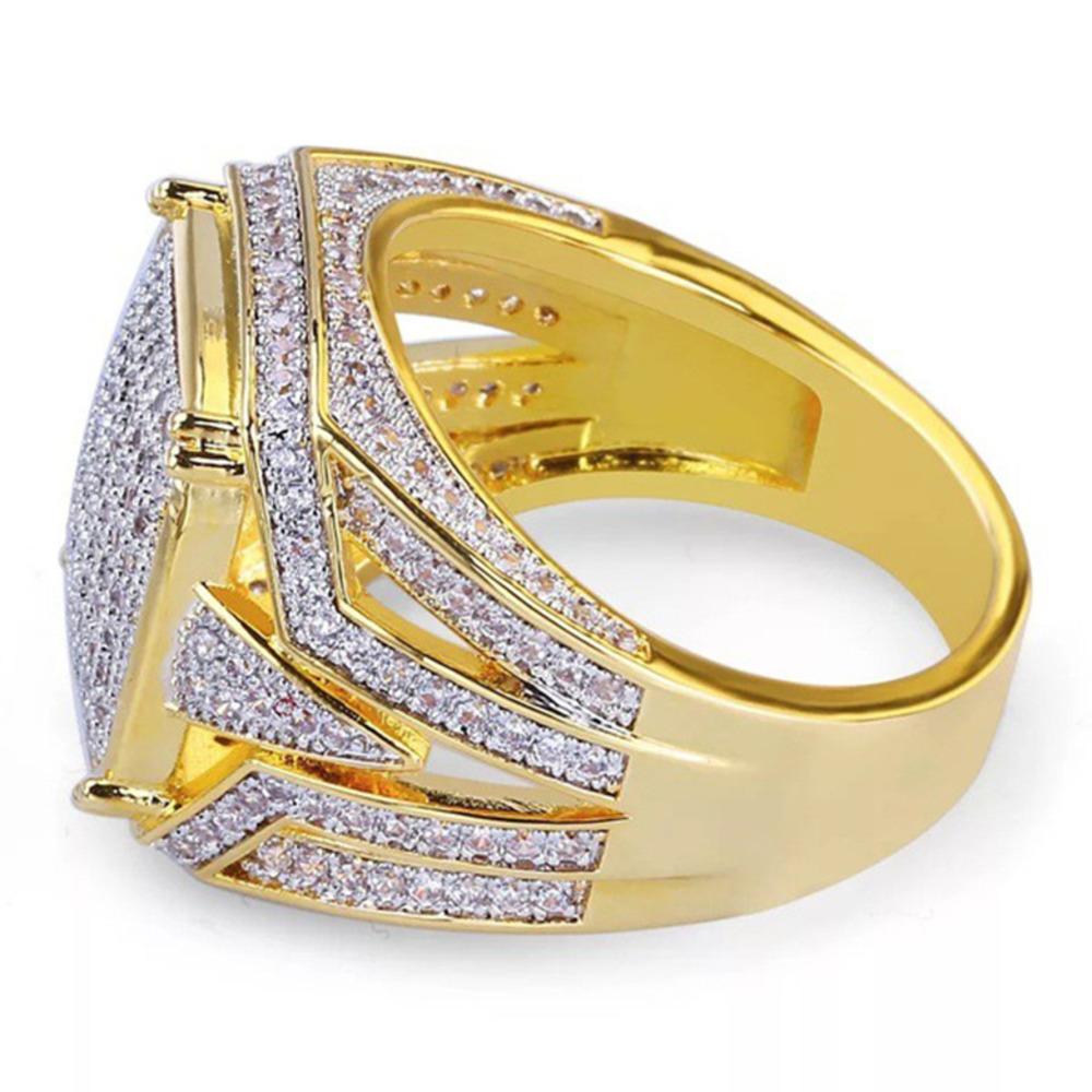 WOSIKATE Luxury 18K Gold-plated Square Ring For Men Fully Inlaid With Zirconia Two-tone Engagement Finger Ring Fashion Jewelry