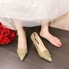Silver wedding shoes two wear high heels single shoes women's 2025 new French champagne rhinestone show he wedding shoes