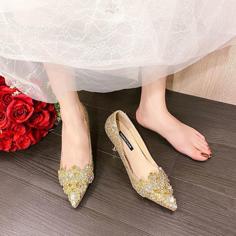 Silver wedding shoes two wear high heels single shoes women's 2025 new French champagne rhinestone show he wedding shoes