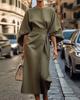 Fashionable Temperament Elegant Solid Color Cinched Waist Dress Casual Dolman Sleeve Long Skirt