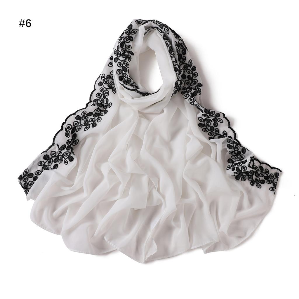Embroidery Lace Chiffon Hijabs For Women Vine Heavy Pearl Industry Edge Long Scarf Light Scarf Headscarf Shawl Turban Ramadan