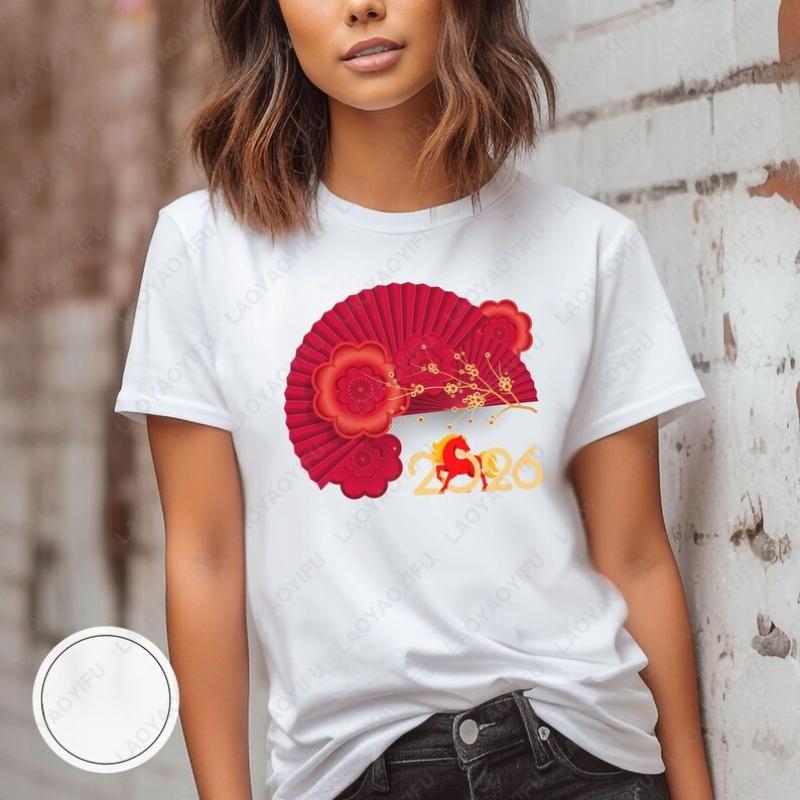 Chinese Women Men Cotton Tshirt 2026 Year of The Horse Clothing Gift Chinoiserie Zodiac Lunar New Year Camisetas Vietnamese Tops