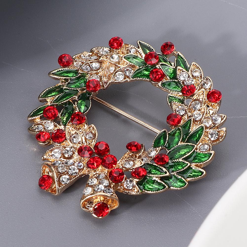2pcs Round Shape Rhinestone Christmas Style Brooch Alloy Collar Pin Clothes Accessory Jewelry Gift