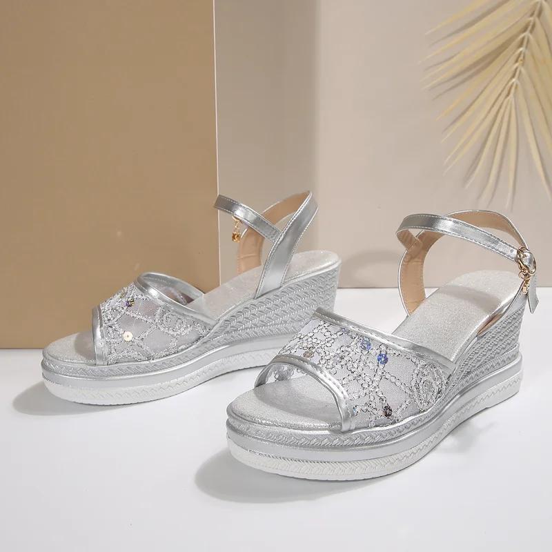Summer Open Toe Buckle Shallow Solid Platform Wedge Sandals 2025 Fashion Ladies Shoes High Quality Ankle Strap Women's Sandals
