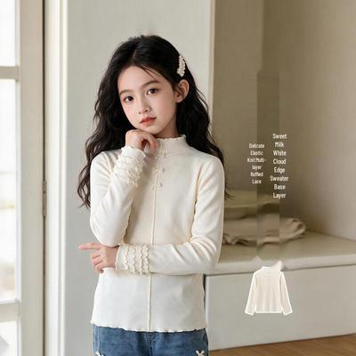 Pull à manches longues avec col à volants pour fille - Haut de base