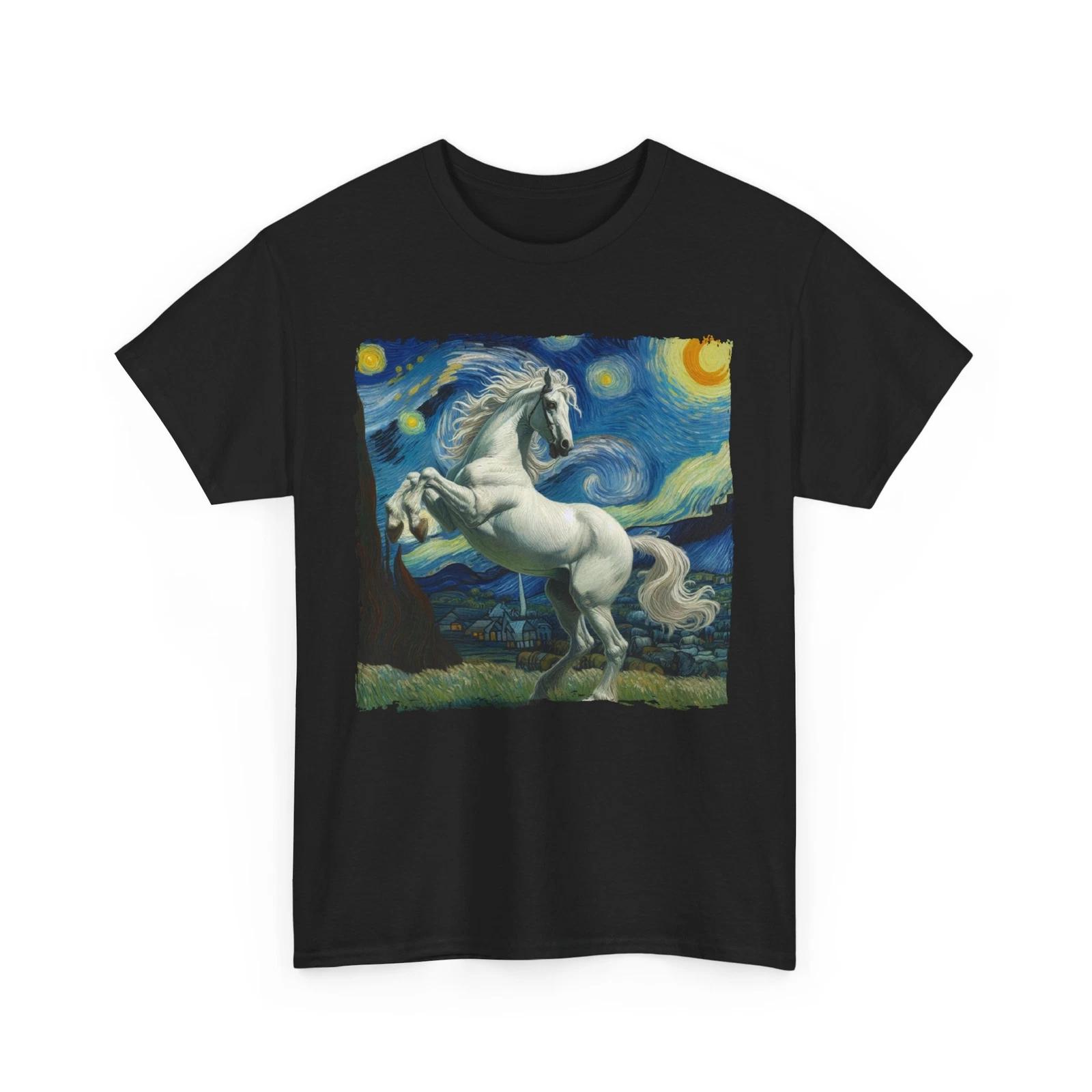 White Horse Starry Night T-Shirt | Van Gogh’s Art in Wearable Form L