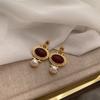 Unique Temperament, Court Style, Retro Red White Agate Earrings, Unique Design, High-End Exaggerated Niche Earrings