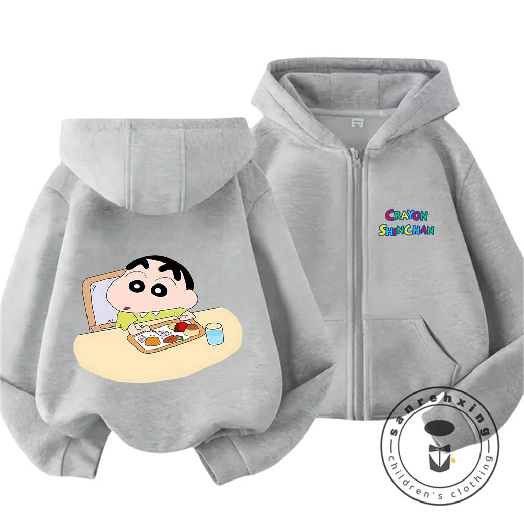 Winter Zipper Hooded Sweatshirt Kawaii Trendy Design Kids Street Fashion Crayon Shin Chan Boys Girls 3 14 Years